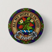 Clan Fraser Crest over jagen Tartan Ronde Button 5,7 Cm (Voorkant)