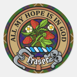 Clan Fraser Crest over jagen Tartan Ronde Sticker