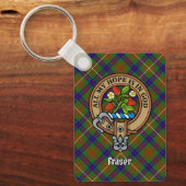 Clan Fraser Crest over jagen Tartan Sleutelhanger (Voorkant)