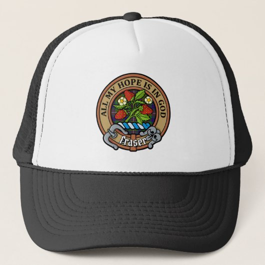Clan Fraser Crest over jagen Tartan Trucker Hat Trucker Pet (Voorkant)