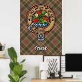 Clan Fraser Crest over jagen Weathered Tartan Poster (Thuiskantoor)