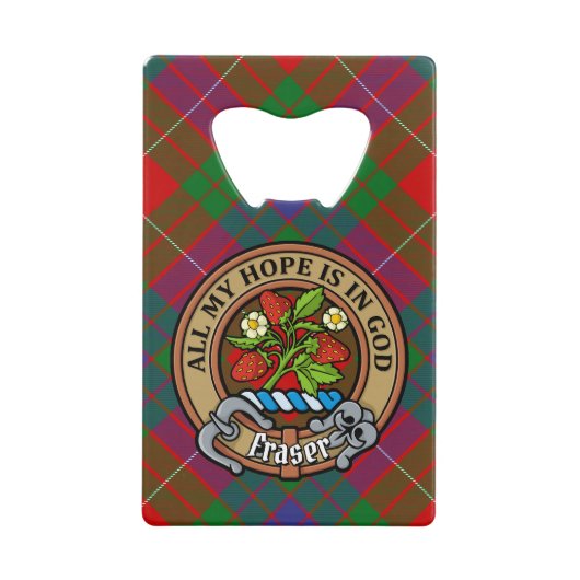Clan Fraser Crest over Tartan Creditkaart Flessenopener (Voorkant)
