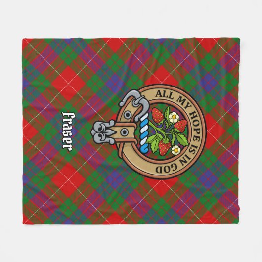 Clan Fraser Crest over Tartan Fleece Deken (Voorkant (Horizontaal))