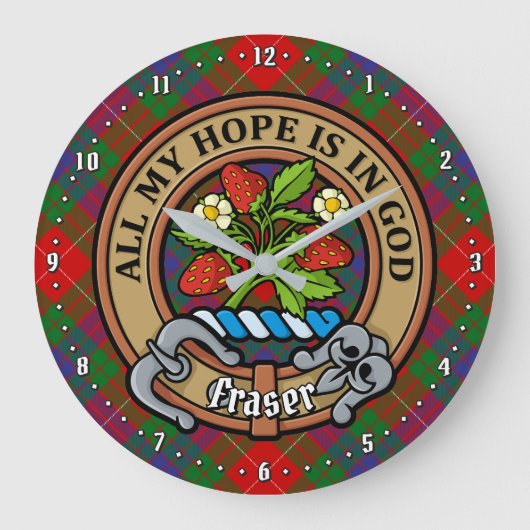 Clan Fraser Crest over Tartan Grote Klok (Voorkant)