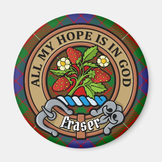 Clan Fraser Crest over Tartan Magneet (Voorkant)