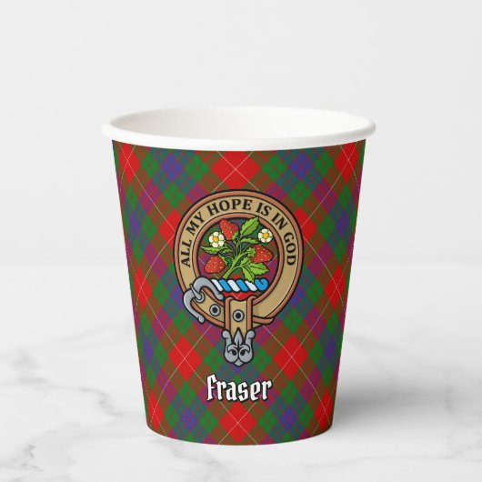 Clan Fraser Crest over Tartan Paper Cups Papieren Bekers (Voorkant)