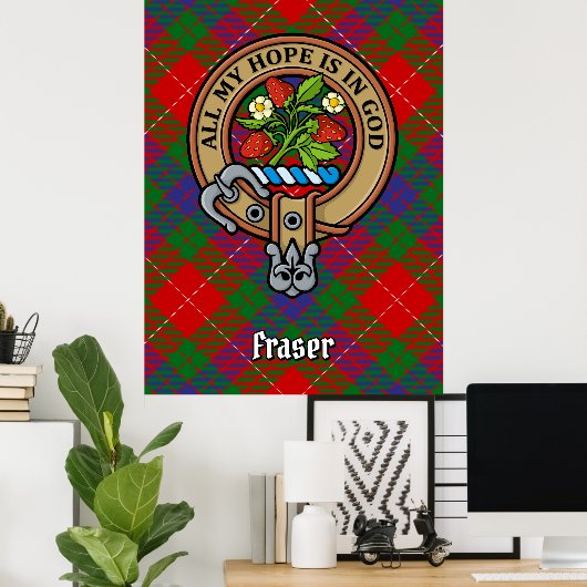 Clan Fraser Crest over Tartan Poster (Thuiskantoor)