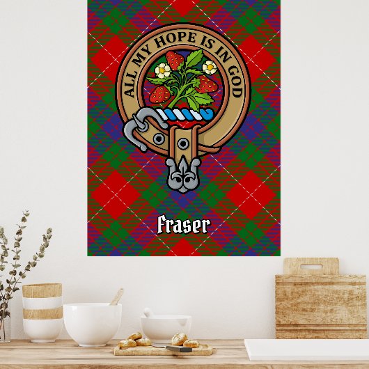 Clan Fraser Crest over Tartan Poster (Keuken)