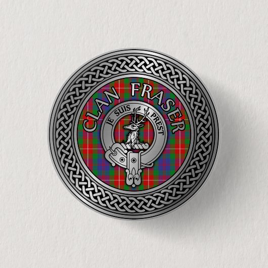 Clan Fraser Crest & Tartan Knot Button (Voorkant)