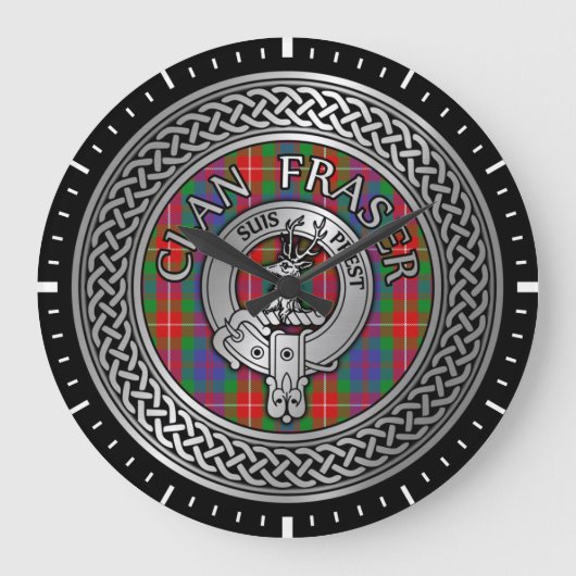 Clan Fraser Crest & Tartan Knot Large Clock Grote Klok (Voorkant)