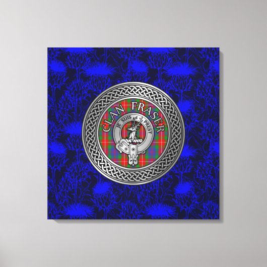 Clan Fraser Crest & Tartan Knot op Thistle Canvas Afdruk (Voorkant)
