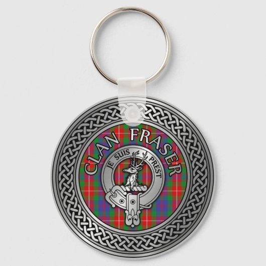 Clan Fraser Crest & Tartan Knot Sleutelhanger (Voorkant)