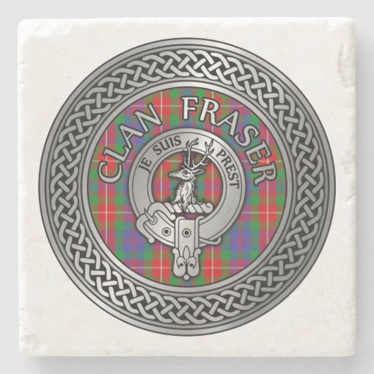 Clan Fraser Crest & Tartan Knot Stone Onderzetter (Voorkant)