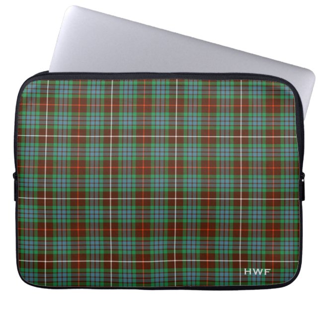 Clan Fraser Hunting Tartan Monogrammed Laptop Sleeve (Voorkant)