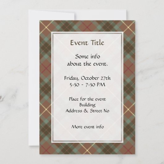 Clan Fraser Hunting Weathered Tartan Uitnodiging (Achterkant)