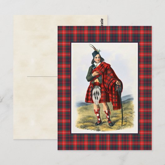 Clan Fraser  Illustratie Tartan Lijst Briefkaart (Voorkant / Achterkant)