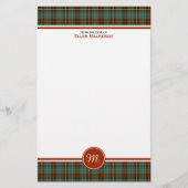 Clan Fraser Jacht Tartan Monogram Briefpapier (Voorkant)