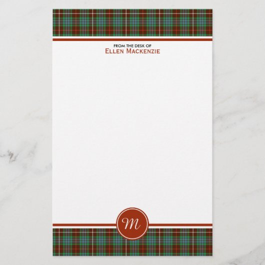 Clan Fraser Jacht Tartan Monogram Briefpapier (Voorkant)
