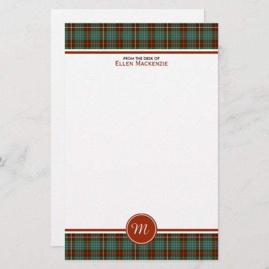 Clan Fraser Jacht Tartan Monogram Briefpapier (Voorkant / Achterkant)