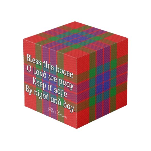 Clan Fraser Tartan House Blessing Kubus (Voorkant hoekig)