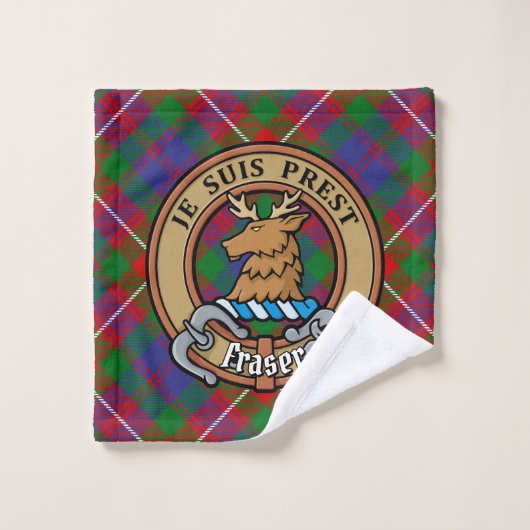 Clan Fraser van Lovat Crest over Tartan Bad Handdoek (Wasdoekje)