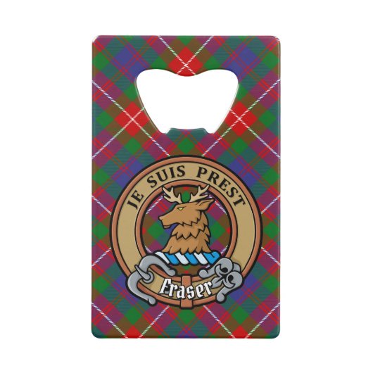 Clan Fraser van Lovat Crest over Tartan Creditkaart Flessenopener (Voorkant)