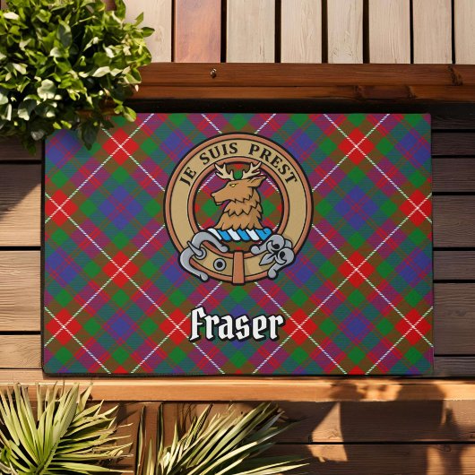 Clan Fraser van Lovat Crest over Tartan Deurmat