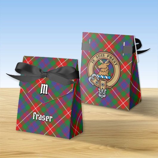 Clan Fraser van Lovat Crest over Tartan Favor Box Bedankdoosjes