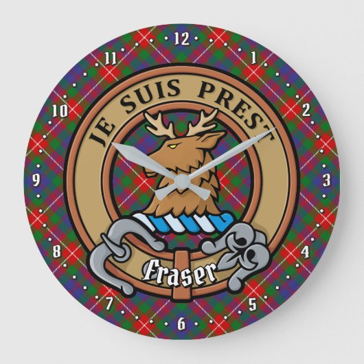 Clan Fraser van Lovat Crest over Tartan Grote Klok (Voorkant)