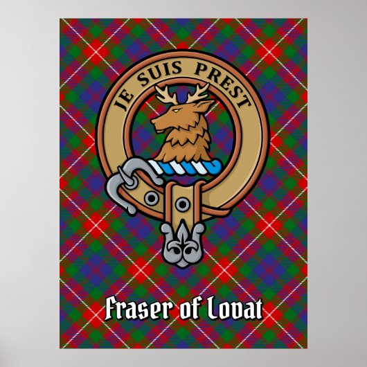 Clan Fraser van Lovat Crest over Tartan Poster (Voorkant)