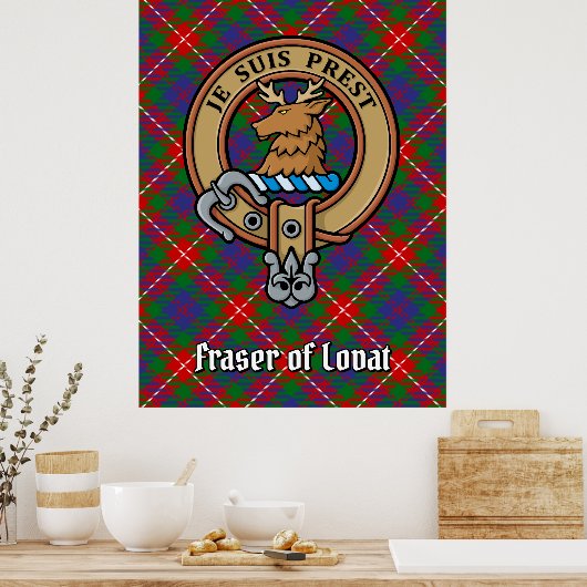 Clan Fraser van Lovat Crest over Tartan Poster (Keuken)