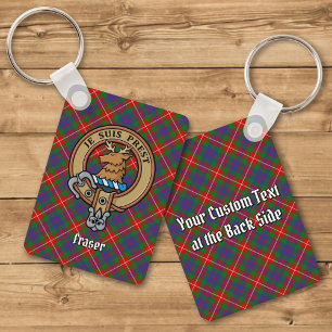 Clan Fraser van Lovat Crest over Tartan Sleutelhan Sleutelhanger