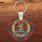 Clan Fraser van Lovat Crest over Tartan Sleutelhanger (Voorkant)