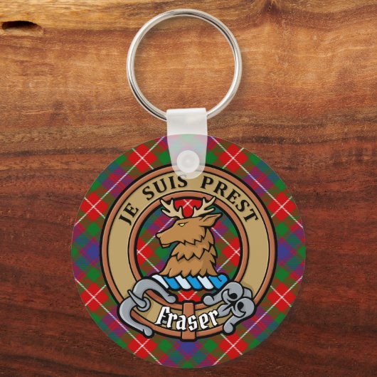 Clan Fraser van Lovat Crest over Tartan Sleutelhanger (Voorkant)