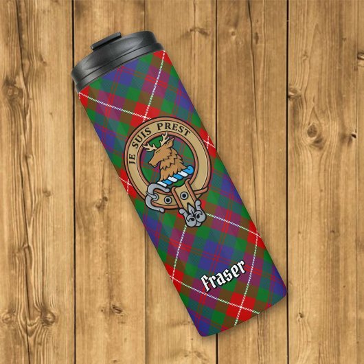 Clan Fraser van Lovat Crest over Tartan Thermosbeker