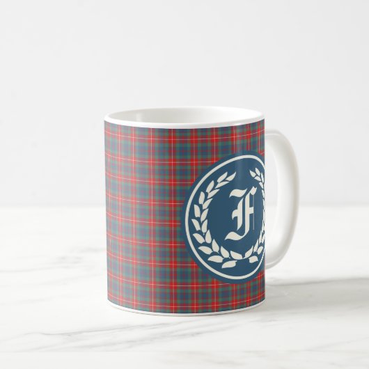 Clan Fraser van Lovat Oude Tartan Monogram Koffiemok (Voorkant rechts)
