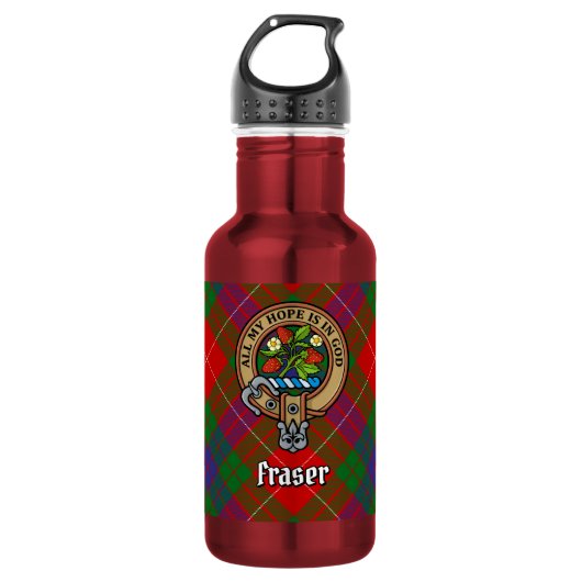Clan Fraser Wapen over Tartan Waterfles (Voorkant)