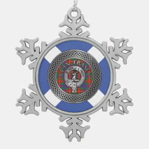 Clan Fraser Wapenschild & Tartan Knoop Tin Sneeuwvlok Ornament