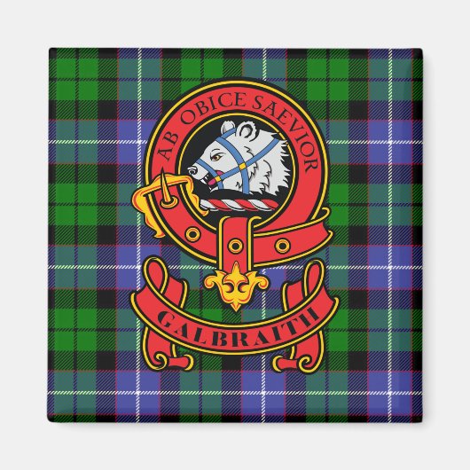 Clan Galbraith Magnet met Crest en Tartan (Voorkant)