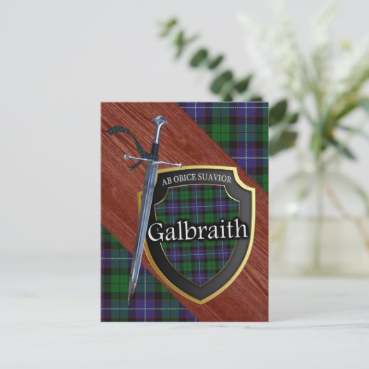 Clan Galbraith Tartan Sword & Shield Briefkaart (Staand voorkant)