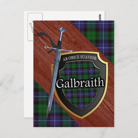 Clan Galbraith Tartan Sword & Shield Briefkaart (Voorkant / Achterkant)