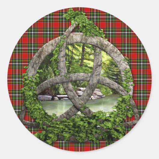 Clan Gillespie Tartan Keltische Drie-eenheid Ronde Sticker (Voorkant)