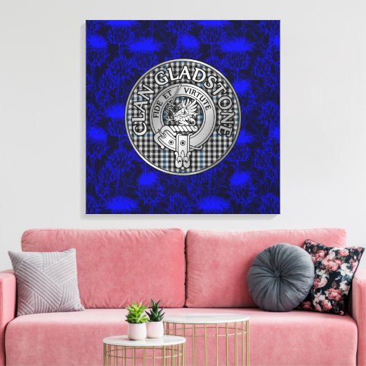 Clan Gladstone Crest & Tartan op distel Canvas Afdruk (Insitu (Woonkamer))
