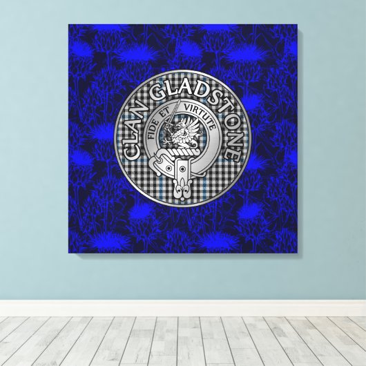 Clan Gladstone Crest & Tartan op distel Canvas Afdruk (Insitu (Houten vloer))