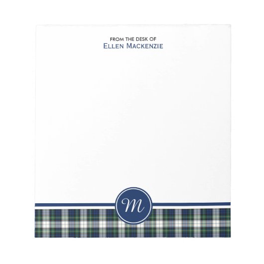 Clan Gordon Blue en White Dress Tartan Monogram Notitieblok (Voorkant)