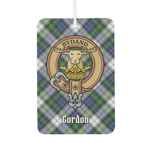 Clan Gordon Crest over Dress Tartan Air Freshener Luchtverfrisser (Voorkant)