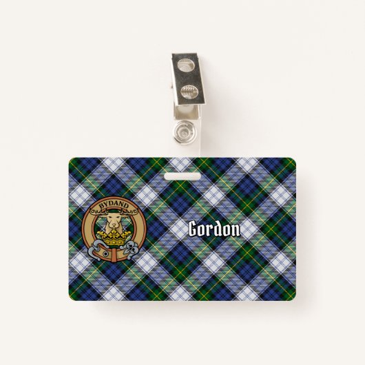 Clan Gordon Crest over Dress Tartan Badge (Voorkant met clip)
