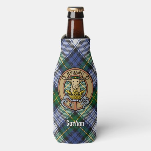 Clan Gordon Crest over Dress Tartan Bottle Cooler (Fles Voorkant)