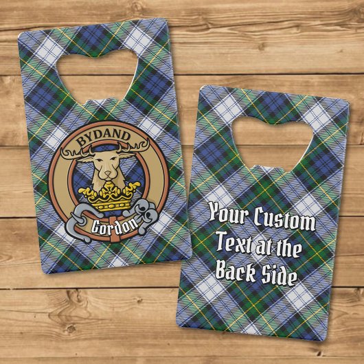Clan Gordon Crest over Dress Tartan Creditkaart Flessenopener