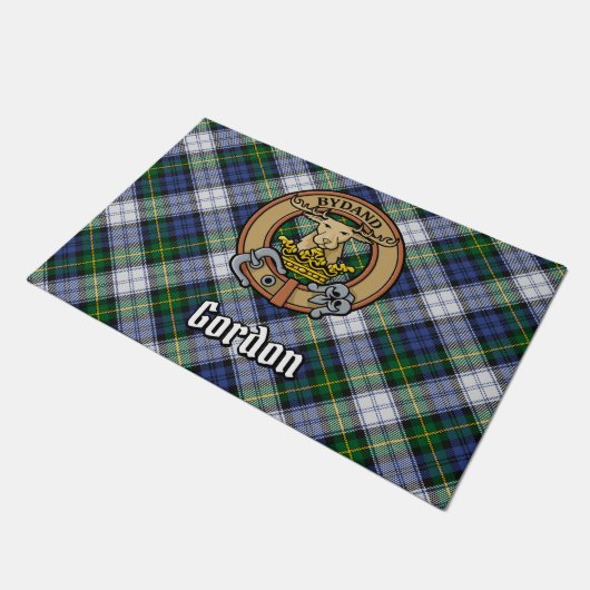 Clan Gordon Crest over Dress Tartan Deurmat (Schuin)